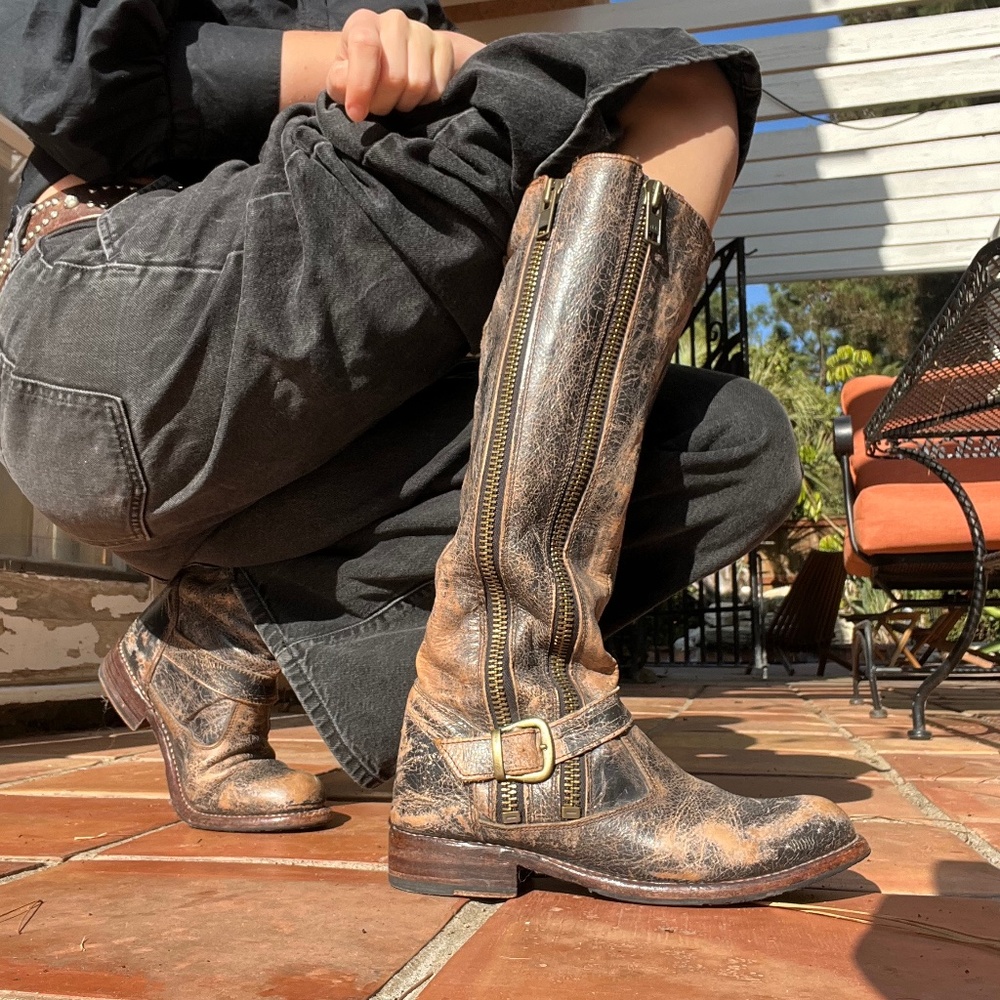 BED STU women’s distressed knee high leather boots